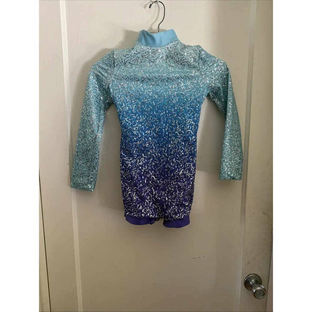 Weissman Blue Ombré Sequins Dance Costume Girls Size Child Medium Jazz Tap Gym